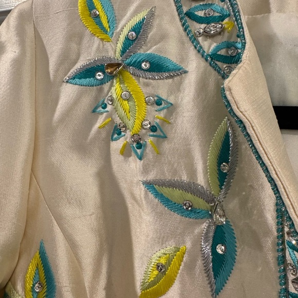 Etcetera sz 8 Creme Jacket w/ Blue & Yellow Embroidery with Rhinestone accents - Picture 2 of 5